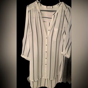 Sheer Button Down Tunic Blouse